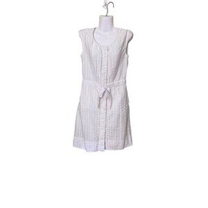 Tommy  Hilfiger  White Textured Sleeveless Dress Small Bow Tie Waist Garden Part